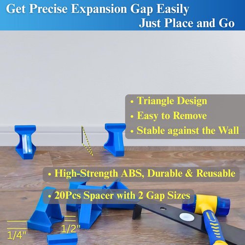 Jiffy2NE1 Flooring Installation Kit, Flooring Tools for Laminate/LVP/LVT/Hardwood/Vinyl Installing, with 20Pcs LVP Spacers (1/4 & 1/2 inch), Heavy Duty Tapping Block, Pull Bar, Rubber Mallet