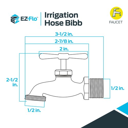 EZ-FLO Irrigation Hose Bibb, 1/2 Inch MIP Connection, 1/2 Inch MHT Connection, Brass Plumbing Fitting, 20183