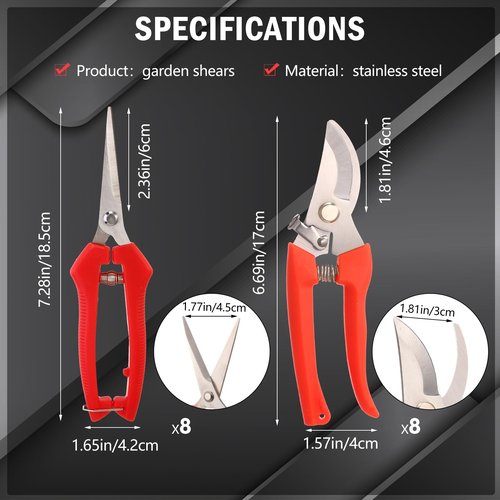 Lasnten 16 Pack Garden Flower Shears Pruning Scissors Include 8 Pcs 6.7 in Bypass Pruning Shears 8 Pcs 7.2 in Bud Trimming Scissors Clippers Gardening for Cutting Floral Trimming Plants Picking