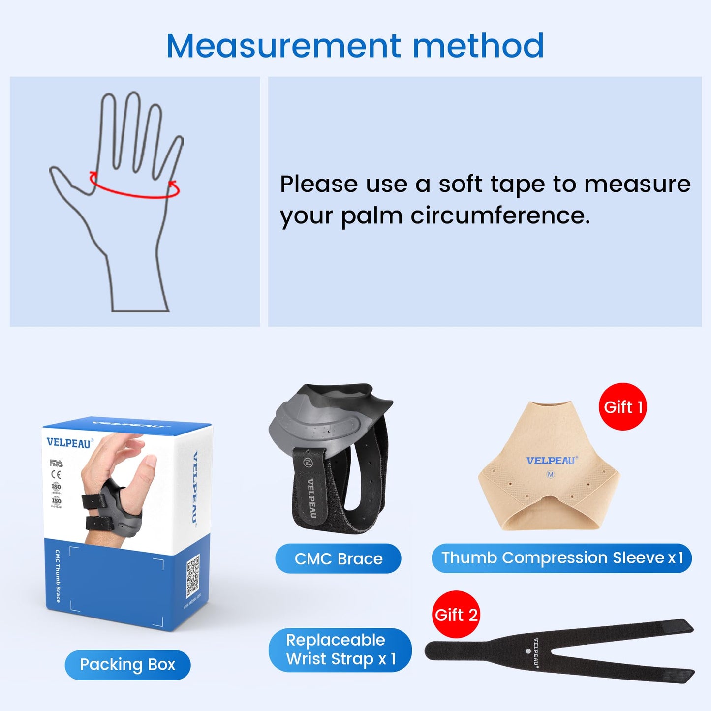 Velpeau CMC Thumb Brace for Osteoarthritis - with Shape-memory Restriction Splint, CMC Joint Stabilizer, Basal Thumb Arthritis Pain Relief and Support for Women and Men (Black, Right Hand, Medium)