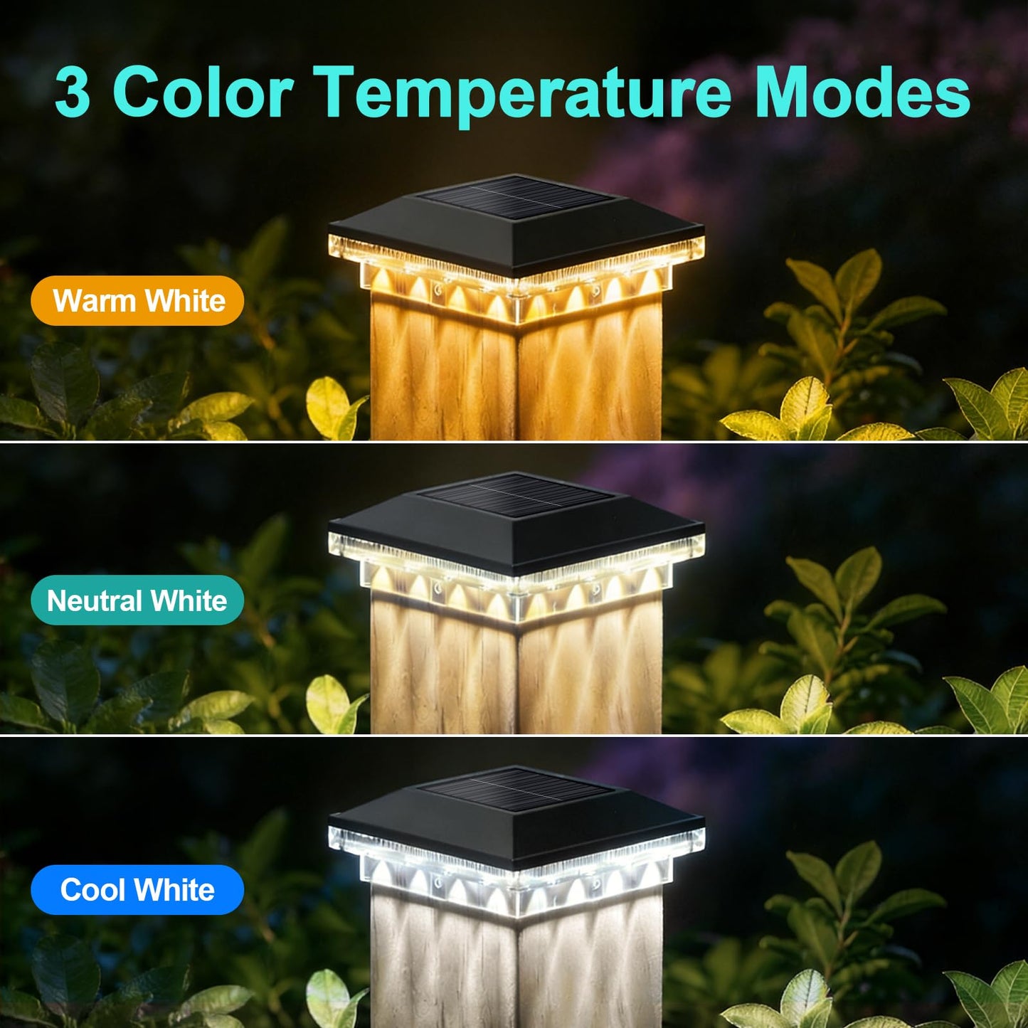 Brightever 4x4 Solar Post Cap Lights Outdoor with 3 Lighting Modes, 6-Pack Solar Powered Fence Post Lights Waterproof Fits Wooden/Vinyl Posts, Solar Deck Post Lights for Garden Patio Porch, Black