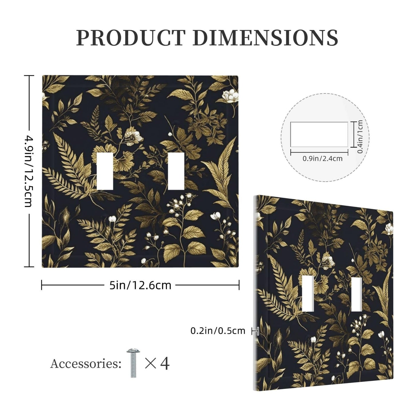 Xuejiaku Decorative Light Switch Plate Covers Rustic Black Glod Leaf Herbaceous Plants 2 Gang Light Switch Cover Plate Unique Double Toggle Wall Plate Outlet Covers Faceplate for Bedroom Decor