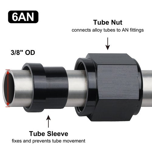 EVIL ENERGY 6AN Female Hardline Tube Nut & Sleeve Aluminum Fitting for 3/8" OD Alloy Tubing 2PCS