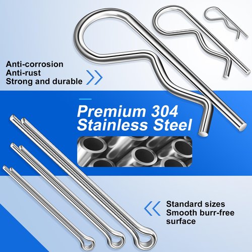 LRVOJUY 220PCS Cotter Pin Assortment Kit, 13 Sizes Premium 304 Stainless Steel Cotter Pins, Heavy Duty R Clips & Hairpin Cotter Pin Set, Hardware Pins for Automotive, Trailer, Hitch Pin Lock System