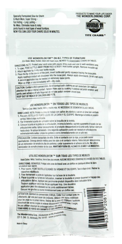Wonderlokking Tite Chairs, Adhesive for Chair Joint and Furniture Repair by PC-Products, 20 gram 208113