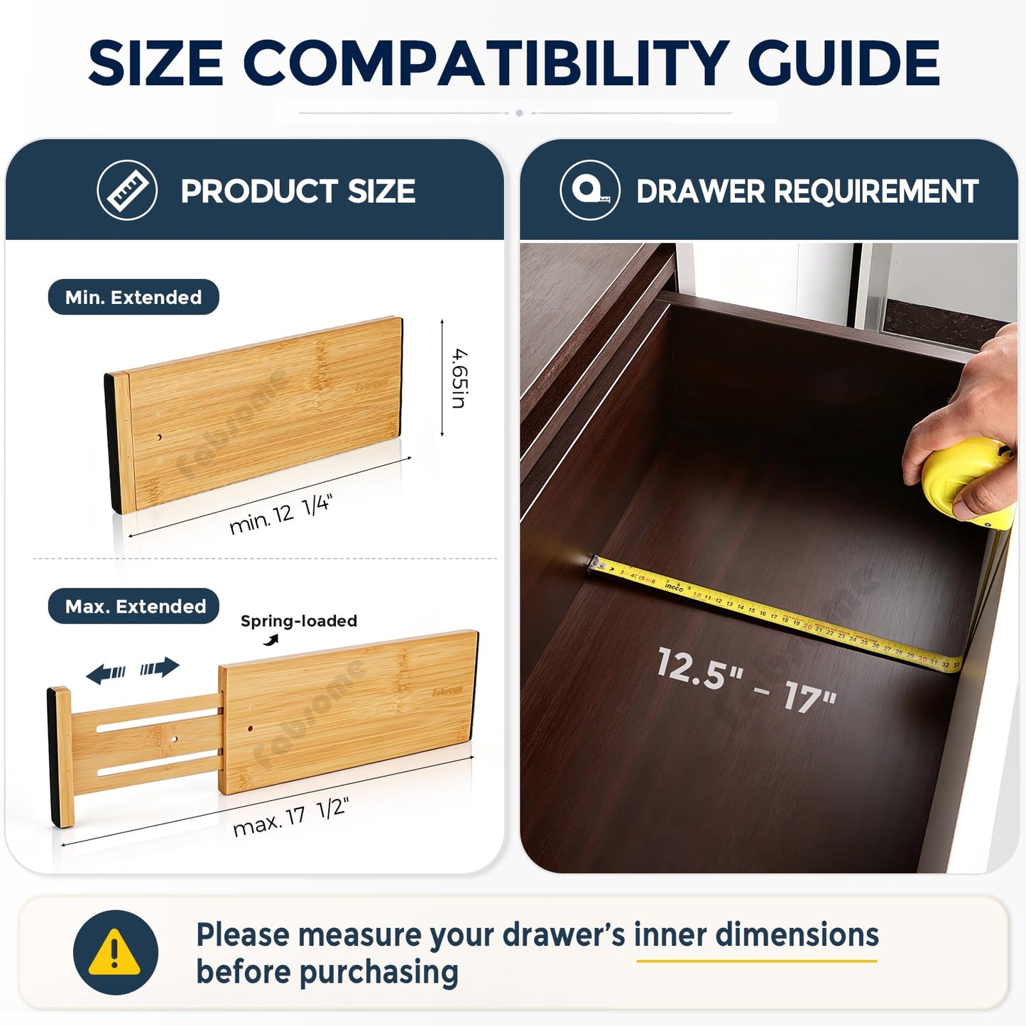 Fabsome Dresser Drawer Organizers 6 Pack, 4.65'' High Adjustable from 12.5-17‘’ Bamboo Drawer Dividers for Clothing Baby Clothes, Wooden Separators for Dresser Nursery Organization with Soft Foam Ends