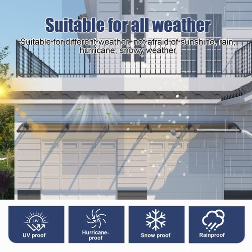 DAWNINGHOMM Door Awning Window Canopy, 40x40 Inch Awnings for Doors with Drainage,Porch,Patio,Deck,Solid Polycarbonate Sheet UV, Rain, and Snow Protection,Black Bracket & Brown Panel