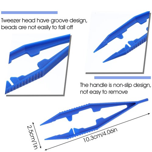 MBAIYO Plastic Beads Tweezers, 20pcs Handmade Forceps Groove Craft Tweezers for DIY Beading Projects Creative Tools Bead Making(Blue)