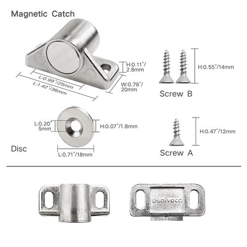 Magnetic Door Catch, 4 Pack Pull Strong Magnet Cabinet Latches Premium Quality Zinc Alloy Hardware Cabinet Magnetic Catch for Kitchen Closet Door Closing Magnetic Door Catch Cupboard Closer - Silver