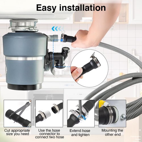 PevePexe Universal Dishwasher Drain Hose - 6 Ft Corrugated Discharge Hose Flexible Dishwasher Replacement Drain Hose Extension with 2 Clamps,Fit 5/8"-3/4" and 1"