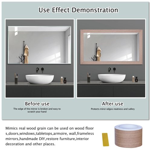 FEILAYS Teak Wood Grain Removable PVC Waterproof Border Wall Decor Removable Self Adhesive Door Frame Window Mirror Bathroom Tiles Sticker Grain Trim Wallpaper 1.96inch x 393inch