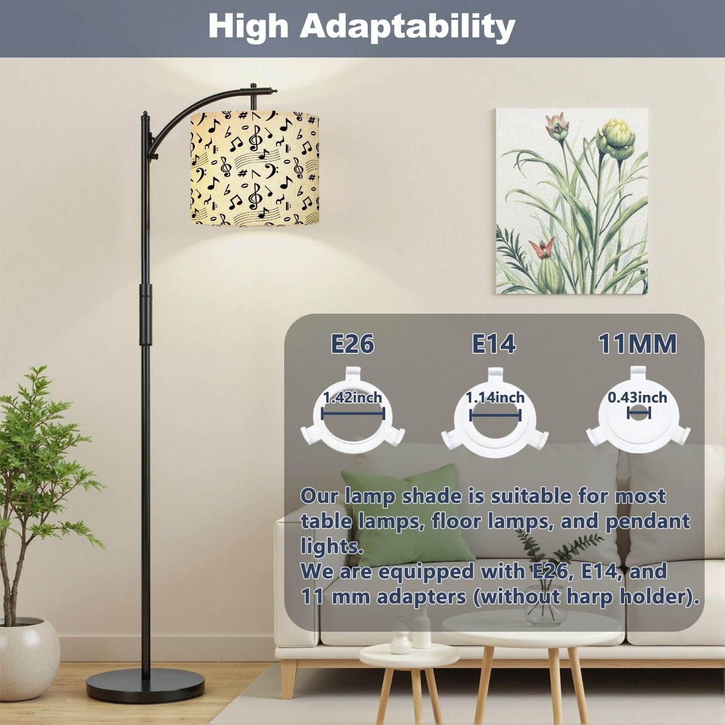 Drum Lamp Shade Abstract music seamless Music note icons drawn seamless retro sound Lampshade for Floor Lamps Table Lamps Pendant Light 11"x8.9" Replacement Linen Large Lamp Shades Easy Assembly