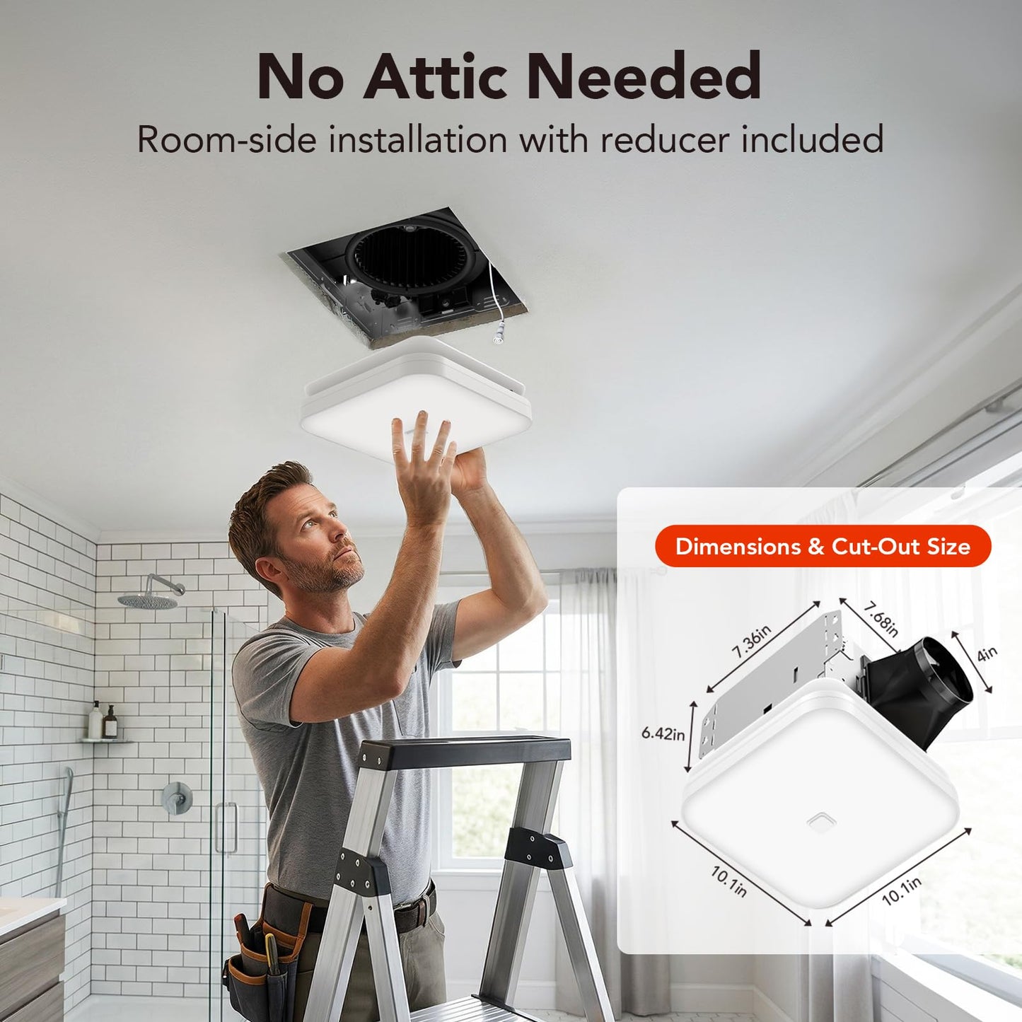 OREiN 2-in-1 Bathroom Exhaust Fan with Light, 110 CFM Shower Vent Fan, 1000LM Bright LED, 5000K, ENERGY STAR, HVI/FCC/ETL, Easy Retrofit Installation (Cut-Out 7.36" x 7.68")