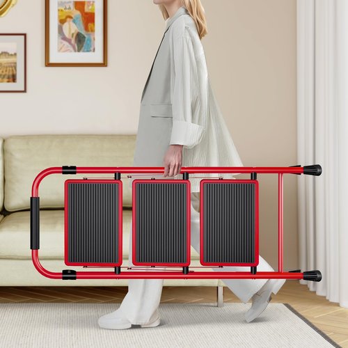 KINGRACK Step Ladder, 3 Step Ladder with with Anti-Slip and Wide Pedal,Portable Foldable Step Stool with Handgrip,Tall Sturdy Step Ladder for Home Kitchen Household,Red