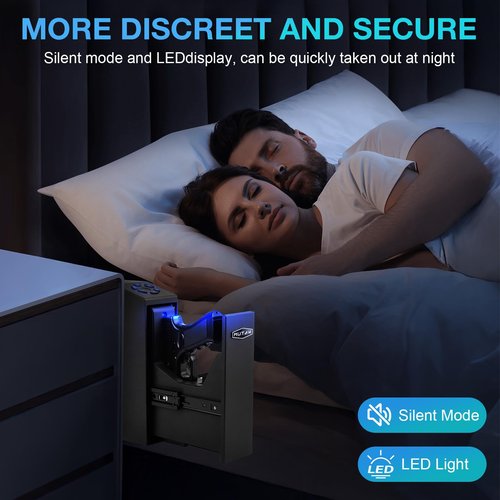 Mutak Gun Safe for Handgun, Slider Biometric Pistol Safe, 4 Ways Quick Access with APP/Fingerprint/PIN Code/KEY, Single GunSafe for Nightstand Bedside Home,Wall, Dresser