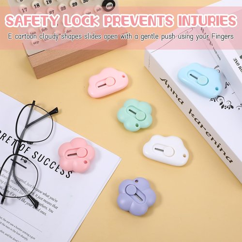 6Pcs Min Cloud Flower Box Cutte, Package Cutter with Key Chain Hole Art Utility Knives Portable Letter Envelope Opener for Home and Office (3 Clouds,3 Flowers)