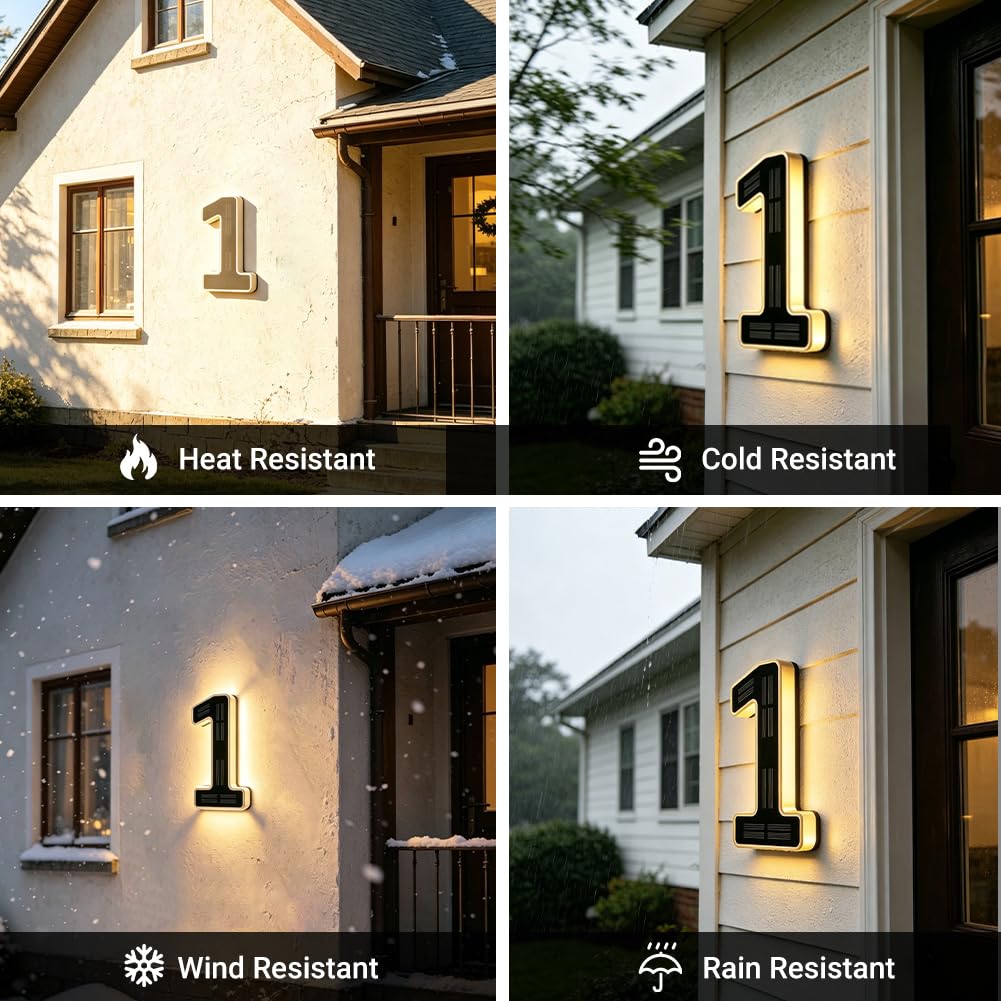 Solar Lighted House Numbers for Outside - 6.7-Inch Solar LED House Numbers & Letters, IP44 Weatherproof Wall Mount for Home Garage Fence with Easy Installation (6-Black)