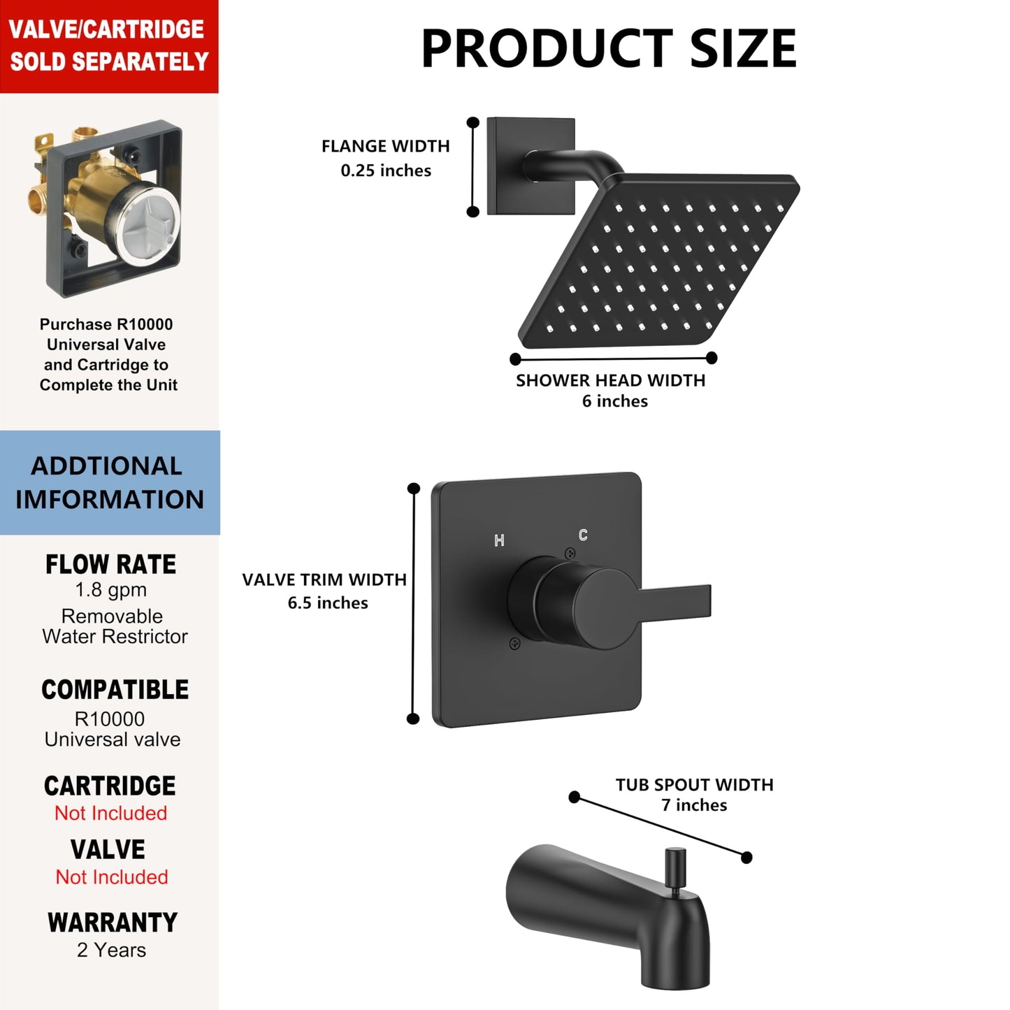 Replacement for Delta 13/14 Series Shower Trim Kit, Compatible with Delta R10000 Valve Tub Shower Faucet Set, Black Shower Head and Handle Set, Matte Black (Cartridge and Valve Not Included)