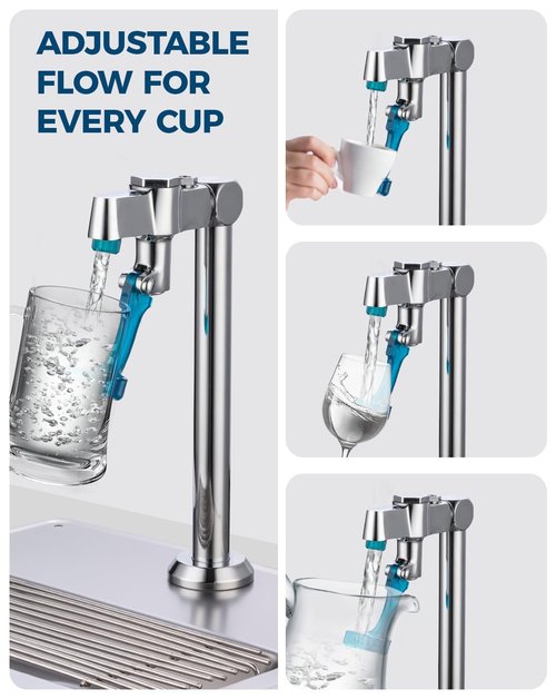 Phivan Glass Filler Faucet Deck Mount 9 Inch Push-Back Drinking Water Filling Faucets with Adjustable Flow, Brass, G1/2" Male Shank Commercial Faucet for Bar, Diner, Kitchen, Restaurants & Coffee