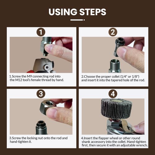 Noyfemr M9 Threaded Collet Adapter for Milwaukee M12 Polishers or Sanders, Includes 1/4" and 1/8" Collets, Compatible with Rotary Tools