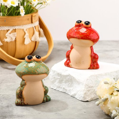 Leinuosen 2 Pcs Frog Toilet Bolt Caps Ceramic Bowl Bolt Covers Decorative Cute Red and Green Toilet Screw Knob Cover Caps Functional Bathroom Accessories Set for Bathroom Decor Easy to Install