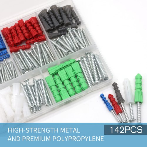 Tkiaea Drywall Anchors and Screws Kit 142Pcs, Wall Anchors and Screws for Drywall, Including 5 Different Sizes