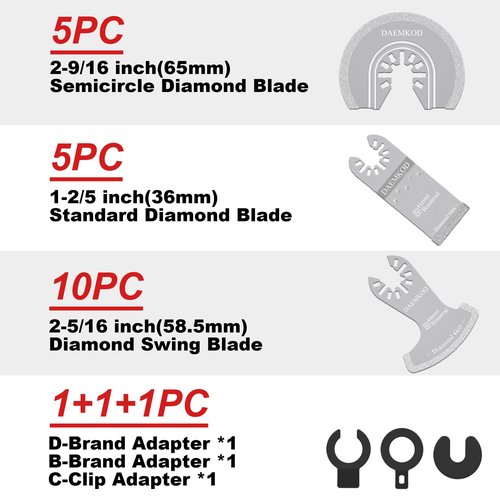 DAEMKOD 20 Pack Diamond Oscillating Tool Blade, Professional Multitool Blades, Grout Removal Blade for Oscillating Tool, Multi Tool Blades Kit for Oscillating Tool Accessories