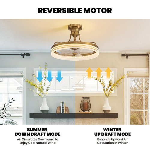 MOOONICHE 20inch Ceiling Fan With Light Gold Flush Mount Fandelier with Remote Control Modern LED Ceiling Fan 6 Wind Speeds Fandelier for Bedroom Living Room Kitchen