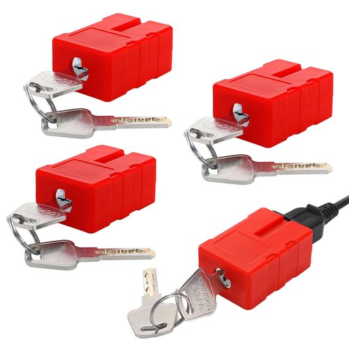 Frcctre 4 Pack Electrical Cord Plug Lockout Device for Electrical Cord, Plug Locking Safety Lock Electrical Shutdown Service Fits U.S Standard 2 and 3 Pronged Plugs-2 Keys Per Lock