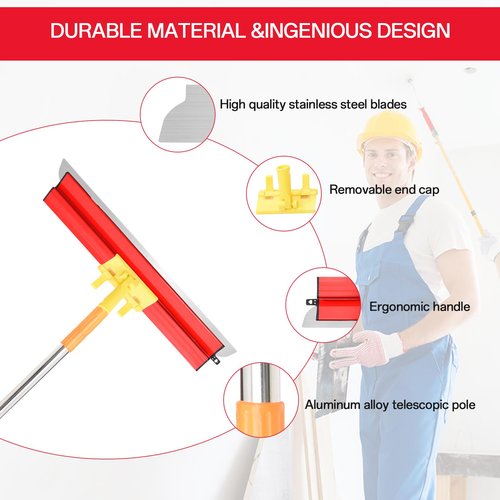 Drywall Skimming Blade Set - |10" 16" 24" 32" Multi-Size Smoothing Spatula Set | Stainless Steel Drywall Taping Knife | Wall Finishing Tool Kit With Extension Handle & Replacement Blades（Red)