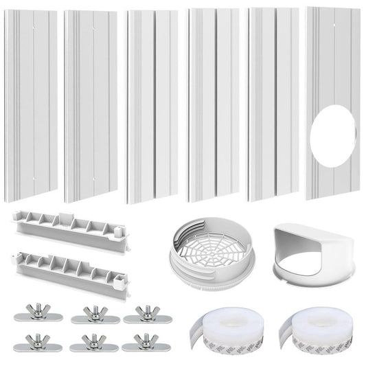 Portable Air Conditioner Sliding Door Vent Kit, Mobile AC Window Vent Kit for 5.0"/5.9” Exhaust Hose, Seamless AC Vent Seal Kit with 6 Upgraded Plates for A/C Unit Sliding Door/Window
