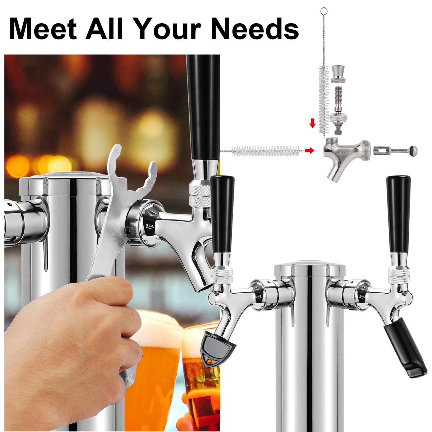 Draft Beer Tap Plugs Brush Beer Faucet Plug 5PCS Beer Keg Tap Plugs, 5PCS Beer Keg Tap Cover Beer Faucet Brush Caps Cover, 3PCS Long Cleaning Brushes and Beer Faucet Wrench Kit for Most Kegerator Tap