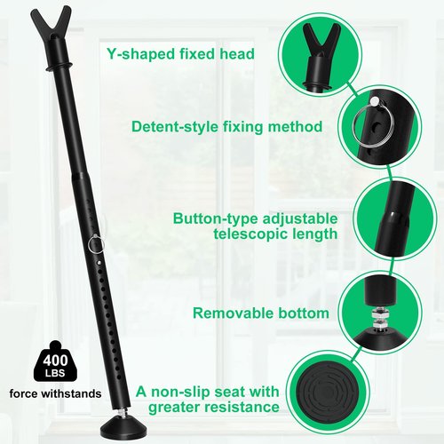 Door Stoppers Security Bar & Sliding Glass Door Lock Keep Your Home Security, Adjustable Jammer with Interchangeable Caps & Rubber Tips, Ideal for Apartment, Home and Travel Protection,Black(2Pack)
