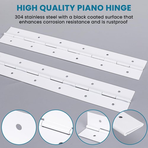 [2-Pack] 6-Inch White 304 Stainless Steel Piano Hinges,Heavy Duty 0.05-Inch Thick Continuous Hinges,2-Inch Open Width,Ideal for Modern Cabinet Doors, Display Cases & Furniture Hardware