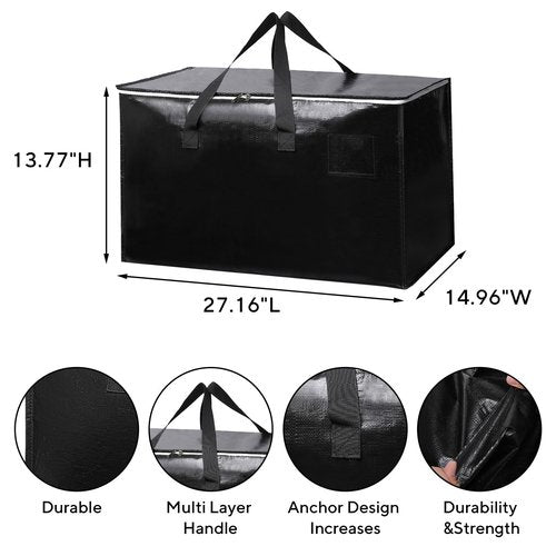 6-Pack Extra-Large Heavy-Duty Moving Bags with Reinforced Handles, Durable Zippers & Waterproof Material — Perfect for Space-Saving, Storage, Shipping and Travel (Black)