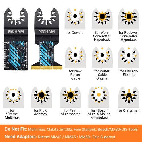 PECHAM Oscillating Tool Blade, 34PCS Universal Wood Metal Oscillating Multitool Quick Release Saw Blades Fit Porter Cable Black & Decker Rockwell Ridgid Ryobi Milwaukee DeWalt Chicago Craftsman