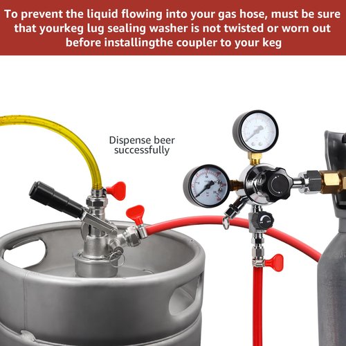 MRbrew D System Keg Coupler for Commercial Sankey, fit 1/4" & 3/16" I.D Draft Beer line, 5/16" Gas Barb, Stainless Steel Probe with Check Valve Sealing Washer Hose Clamp - for Kegerator Tap Dispenser
