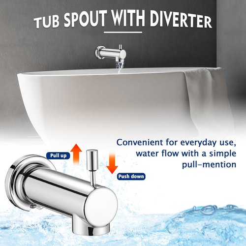 YASINU Slip on Tub Spout with Diverter Universal Tub Diverter Spout for 1/2" Copper Water Pipe, Chrome