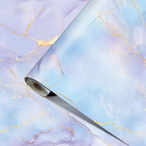 HOMETITUTE Light Blue Purple Marble Wallpaper Contact Paper 15.7"x39.4" Peel and Stick Wall Paper Self Adhesive Removable Vinyl Wall Sticker for Cabinet Shelf Countertop Decor