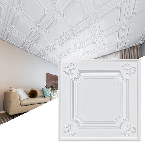 Art3d Drop Ceiling Tiles 24x24 in White (12-Pack, 48 Sq.ft), Wainscoting Panels Glue Up 2x2