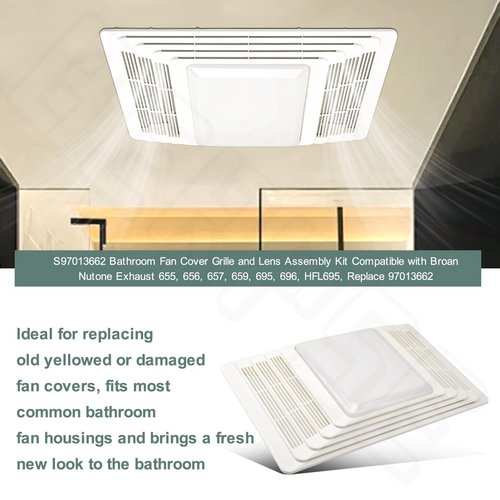 S97013662 Bathroom Fan Cover Grille and Lens Assembly Kit Compatible with Broan Nutone Exhaust 655, 656, 657, 659, 695, 696, HFL695, Replace 97013662