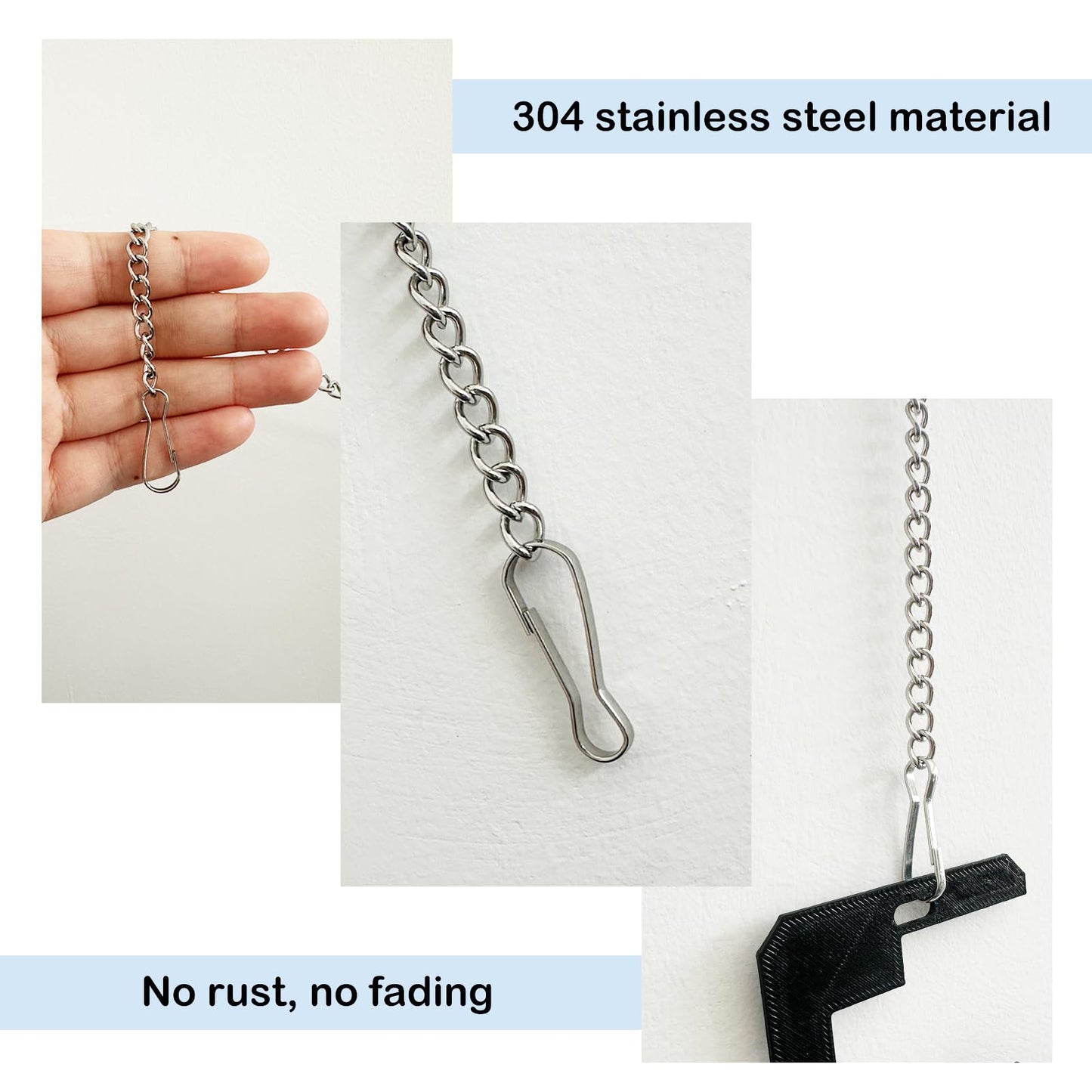 6 Pcs 20 Inch Stained Glass Window Hanging Chain - Silver 304 Stainless Steel Hanging Chain, Window Art Decor, Patio Garden Outdoor Decorative Hanging Glass Panels Chains