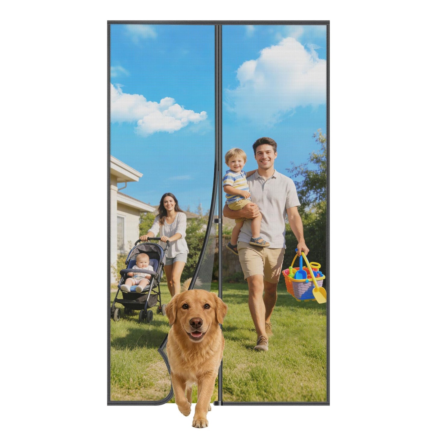 Magnetic Screen Door – 34" x 81" with Strong Magnets, Self Sealing Hands Free Mesh Curtain for Interior Door, Fits 32" x 80" Standard US Door, Keep Bugs Out, Pet and Kid Friendly, Easy Install, Black