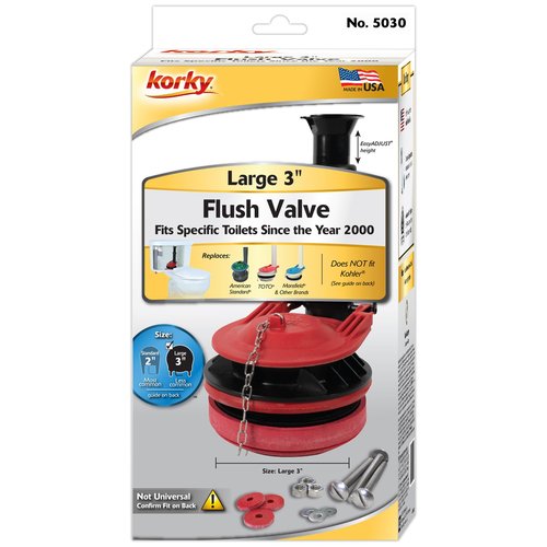 Korky Adjustable Large 3-Inch Toilet Flush Valve and Tank to Bowl Gasket Kit - Fits TOTO, Mansfield, American Standard, and Other Brands - Height Easily Adjusts for Easy Install - Made in USA - 5030