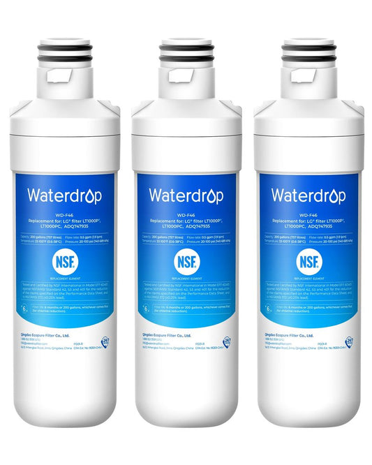 Waterdrop LT1000PC ADQ747935 MDJ64844601 Refrigerator Water Filter, Reduce chlorine, bad taste and odor, Replacement for LG® LT1000P®, ADQ74793501, ADQ74793502, Kenmore 46-9980, Pack of 3