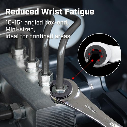 ironcube Brake Line Wrench Set: Metric 10-17mm - Ratcheting Open-end for Nuts on Fuel, Brake or Air Conditioning Lines