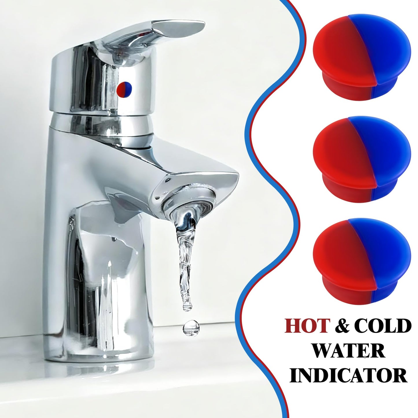 BEIQIYA 12pcs Red & Blue Hot and Cold Faucet Buttons, Faucet Index Buttons for 6.7-7mm Holes, 0.34 Inch Diameter Teperature Sign Replacement Caps for Bathroom Kitchen Shower