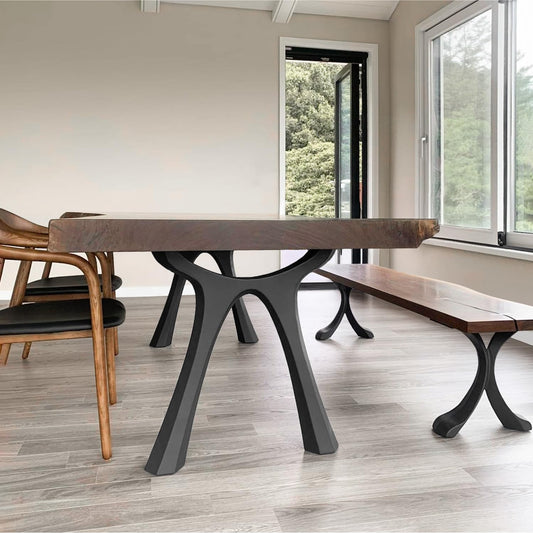Flowyline 28" H 414 Hatty Handcrafted Black Metal Table Legs and Bases for Dining Tables | Steel Desk Legs | Rust-Resistant, Adjustable Furniture Legs for Bench DIY Mid-Century Modern Indoor/Outdoor