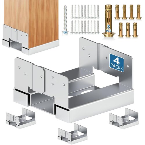 8x8 Galvanized Post Base for Concrete, 4 Pack Post Deck Base Anchor for 7.5x7.5 Wood, Post Base Holder with 1" Standoff for Deck Gazebo Pergola Porch, Includes 8 Fastener & 64 Screws