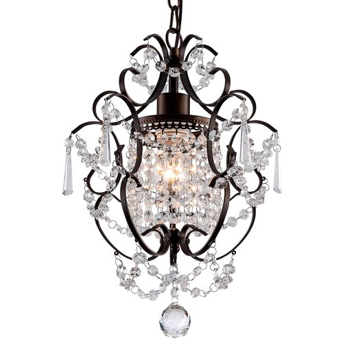 FLSFU Modern Mini Crystal Chandelier,Iron Bronze Crystal Light Fixtures Ceiling Mount 1 Light Small Chandeliers for Bedroom Elegant Hanging Lighting for Girls Room Dining Room Closet Kitchen Island